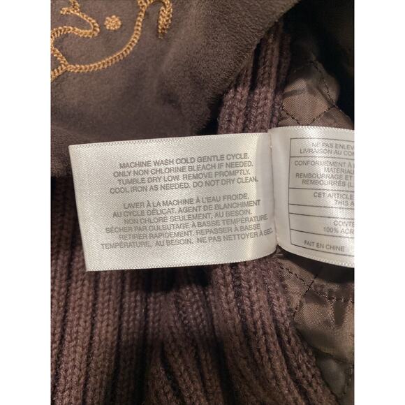 Avon Women's Brown‎ Embroidery Rib Faux Fur Suede Knit Zip Sweater Jacket Sz 2X - Picture 8 of 10